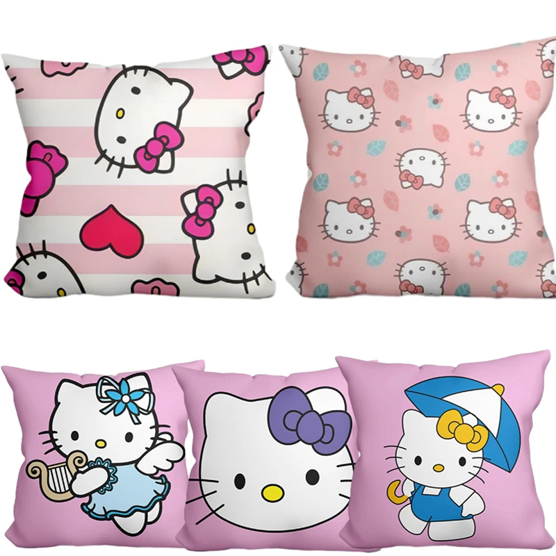 Kawaii Hello Kitty 45X45 Pillow Cover Anime Fashion Cartoon Girls Home Decor Cushion Case for Sofa Throw Pillowcase Cute Gifts