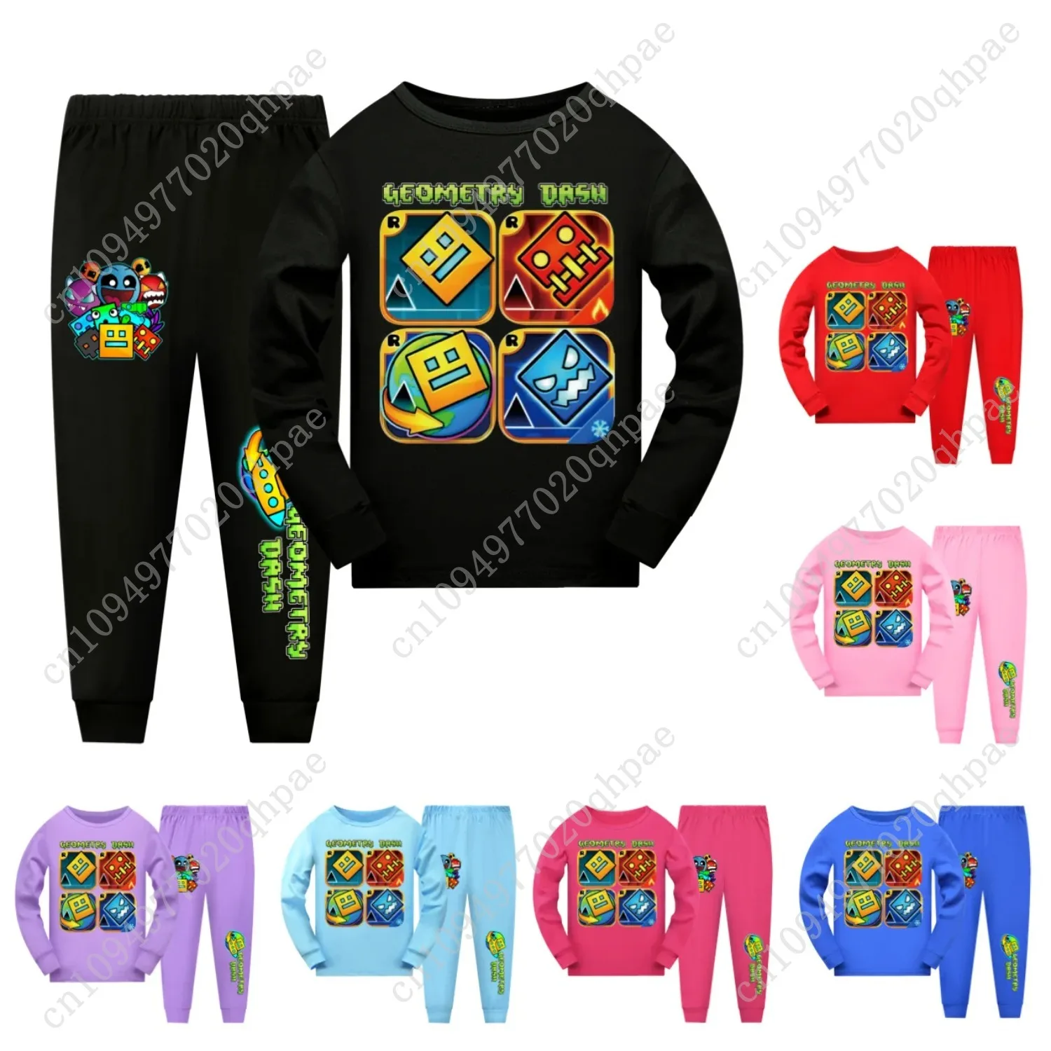 Set di magliette da gioco Geometry Dash Pigiami per bambini Ragazzi Indumenti da notte a maniche lunghe Pigiami per neonate Abbigliamento per la casa Abbigliamento per bambini Miglior regalo