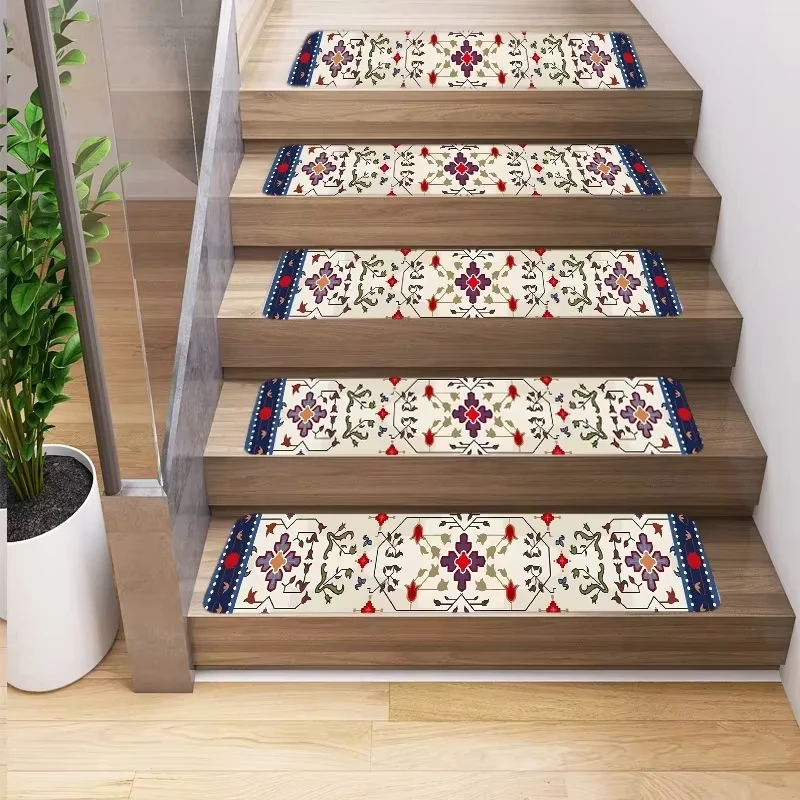 VIKAMA Retro Persian Geometric Customized Stair Step Rug for Hotel Entrance Floor Stairway  Mat, for Indoor Stairs Home Decor