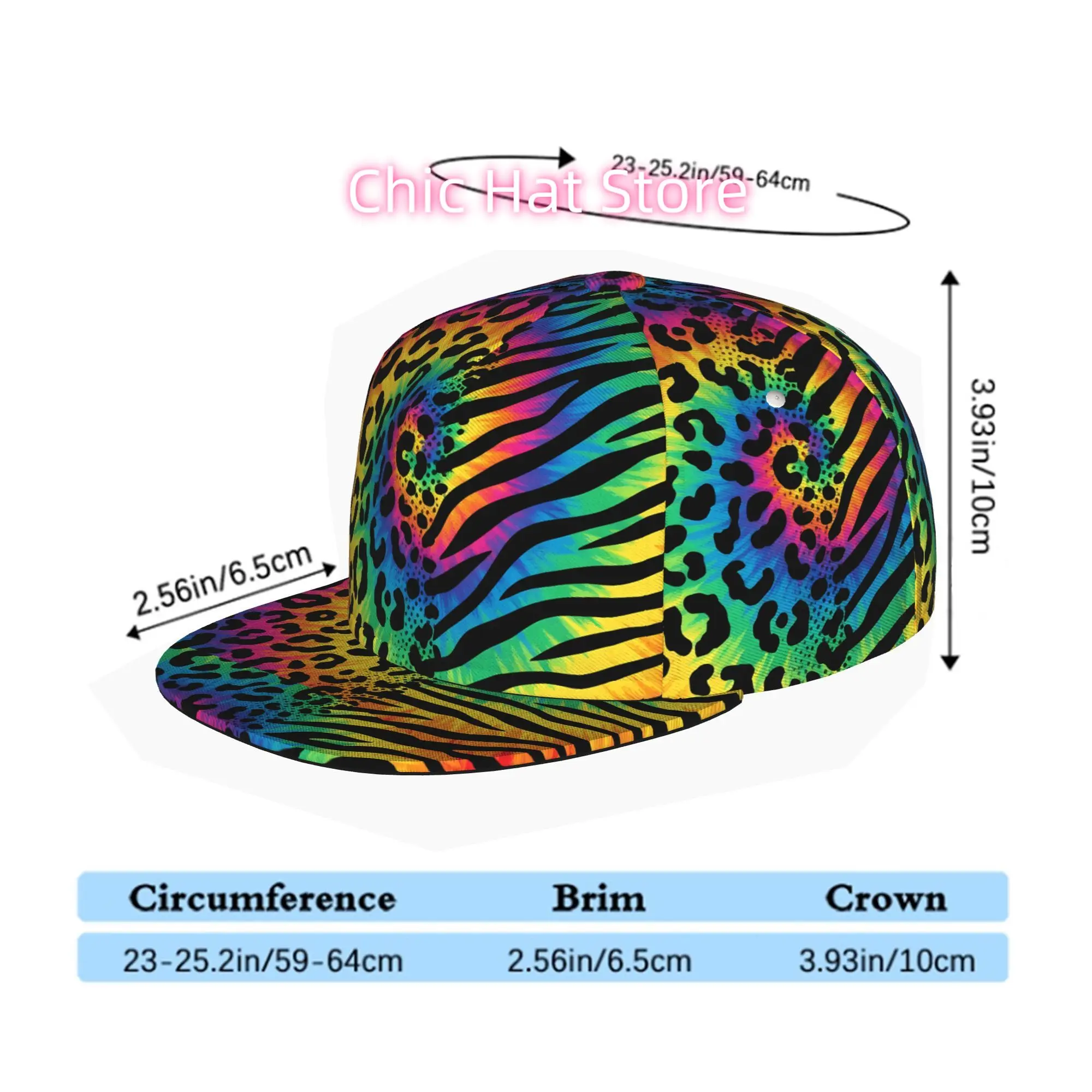 Rainbow Leopard Zebra Pattern, Men Women Unisex Flat Brim Baseball Cap, Hip Hop Streetwear Snapback Trucker Hat for Skateboardin