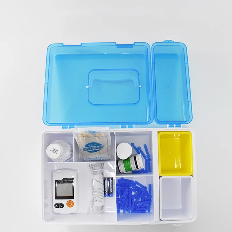 Organizador de primeros auxilios con compartimentos, caja de almacenamiento con asa de plástico, contenedor de primeros auxilios familiar, caja de medicina