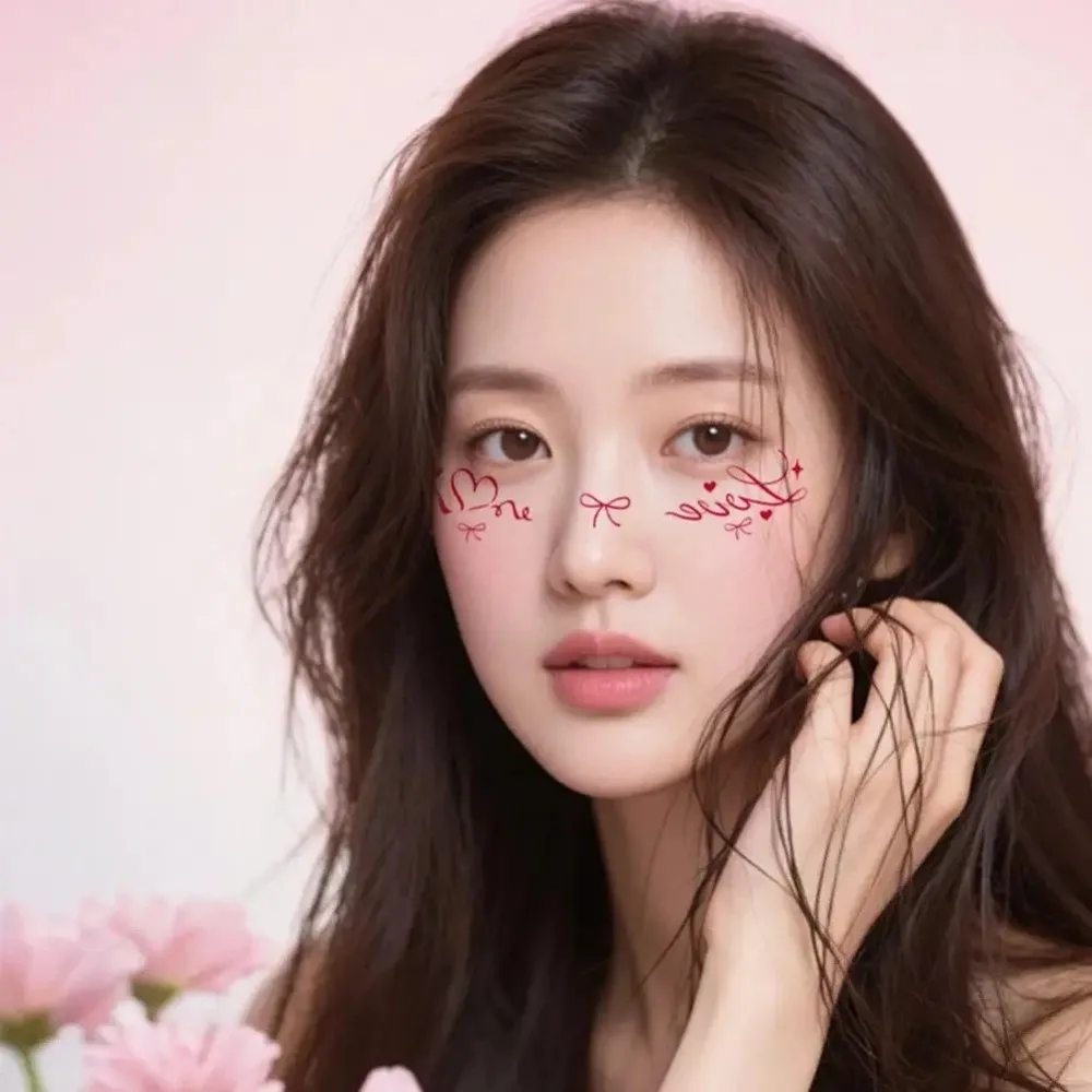 

New Heart Lips Valentine Face Stickers Waterproof DIY Temporary Tattoos Bow Hot Stamping Party Makeup Decal Costume Party