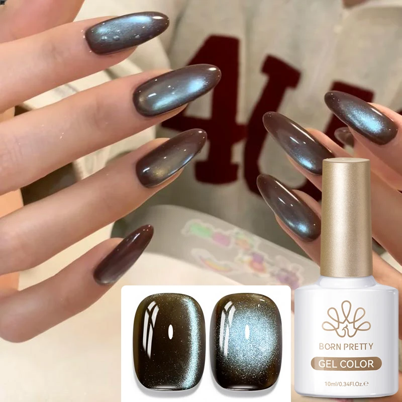 BORN PRETTY Brauner Grund Blaues Licht Katzenaugen-Magnetgel Nagellack für Herbst-Winter-Nägel DIY Minz-Schokoladen Katzenaugen-Magnetgel