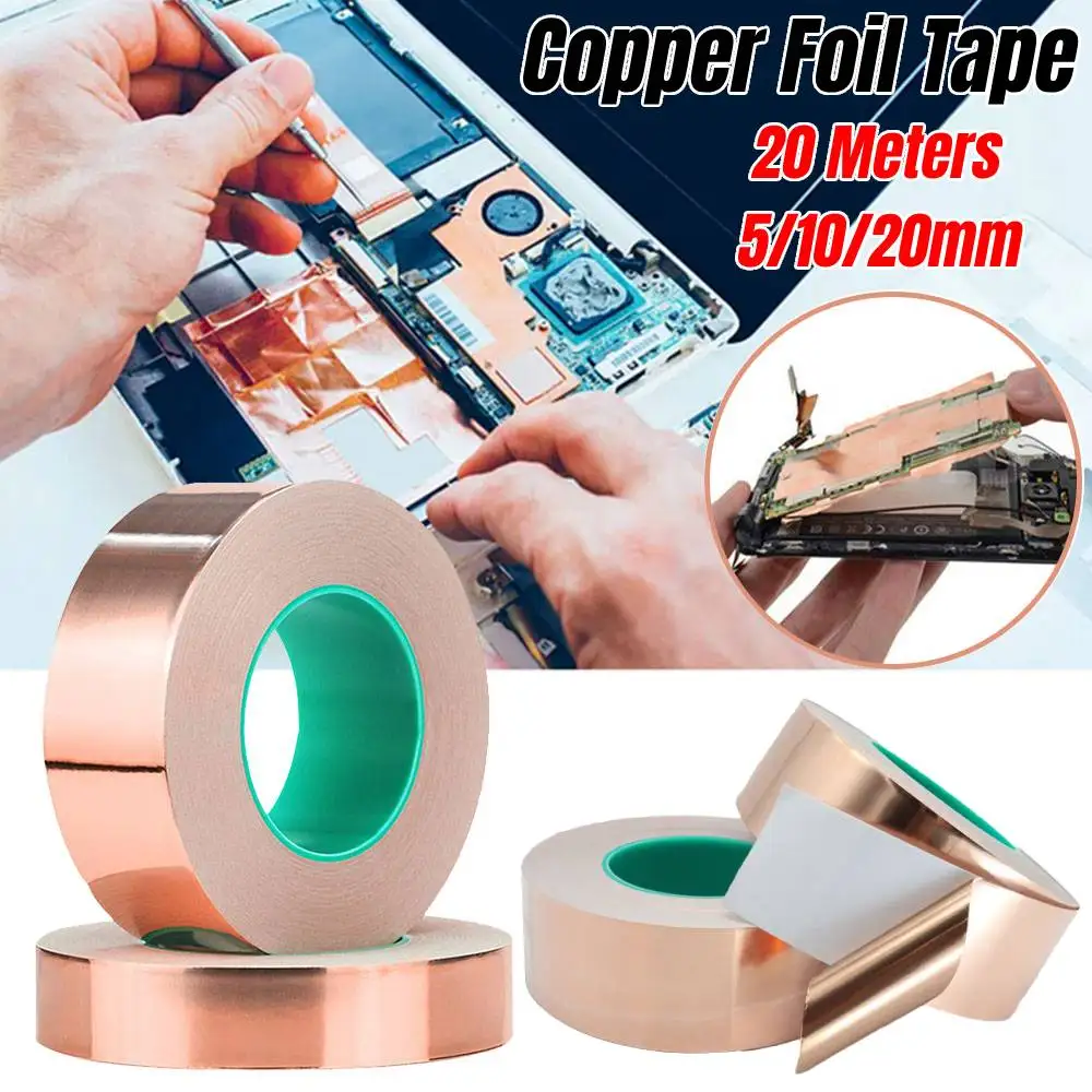 5/10/20mm *20M DIY Copper Foil Tape EMI Shielding Doubel Side Repair Adhesive Tape Snail for Transformer Mobile Phone