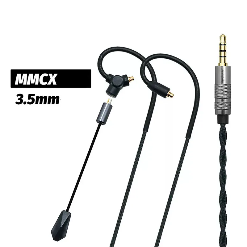 0.78 QDC MMCX Gaming Earphone Cable 3.5mm Type C Long Rod Microphone HiFi Sound Headset Cord for Mobile ESports Open Black Chat view 2