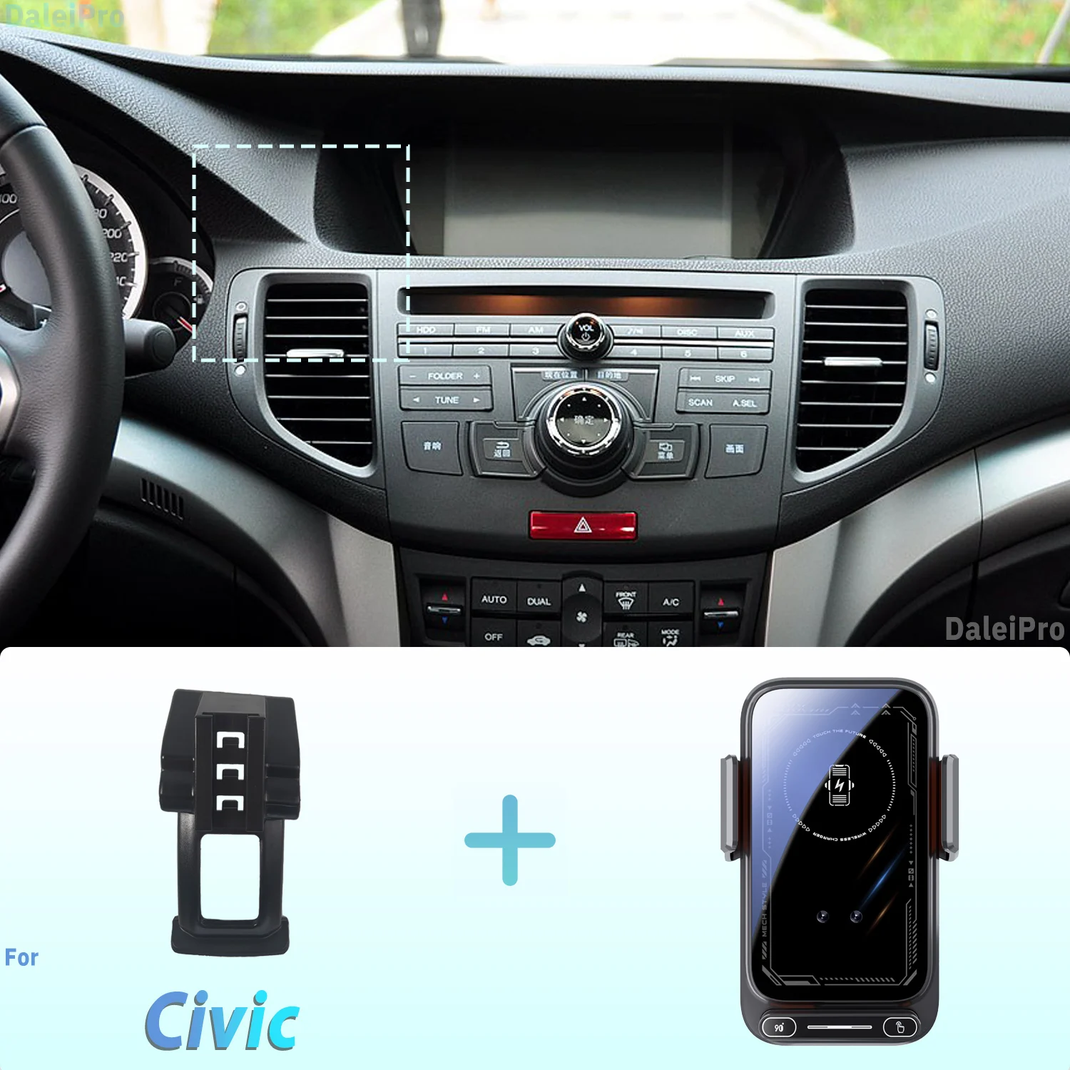 Suporte Magnético para Celular para Honda Civic 10ª Geração 2017-2019 2020 2021 com Carregamento Sem Fio e Liberação com Um Toque Qi