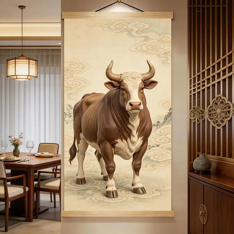 VIKAMA Chinese Zodiac Scroll Painting Canvas Wall Art New Year Decor for Living Room Traditional Animal Gift