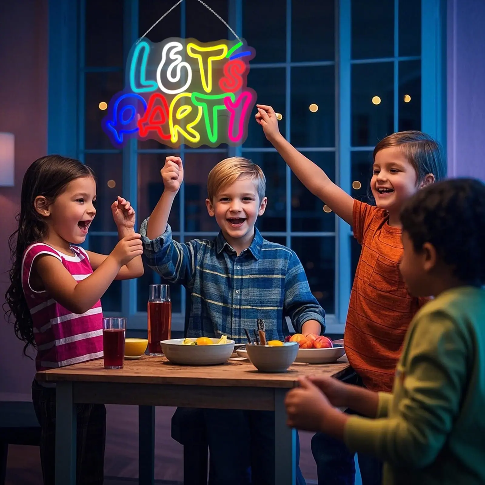 Letrero de neón Let's Party - LED USB multicolor |   14,17x10,32 pulgadas |   Decoración de pared ideal para cumpleaños, despedida de soltera, sala de juegos, bar