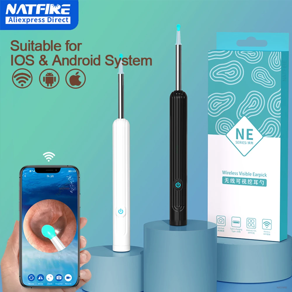 NATFIRE NE7 Smart Visual Ear Sticks Otoscope 1296P Endoscope Wax Removal Tool Earpick Mini Camera Health Care Ear Cleaner