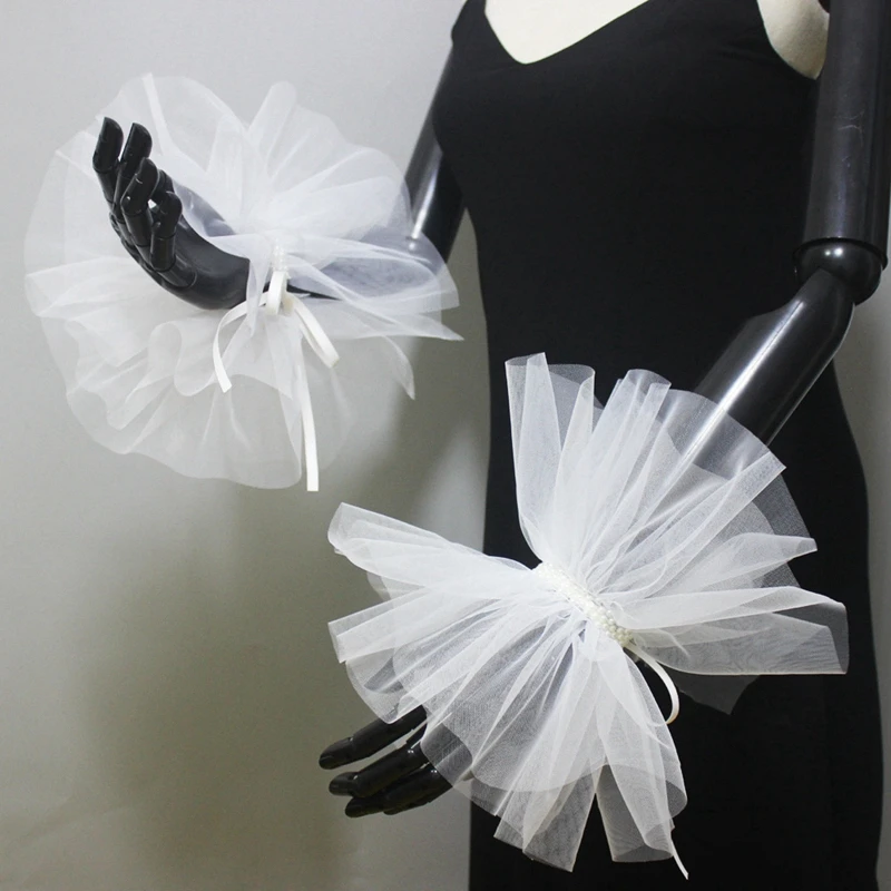 Stage performance photography bride gloves mesh removable hand sleeves wedding accessories puffy tulle false cuffs