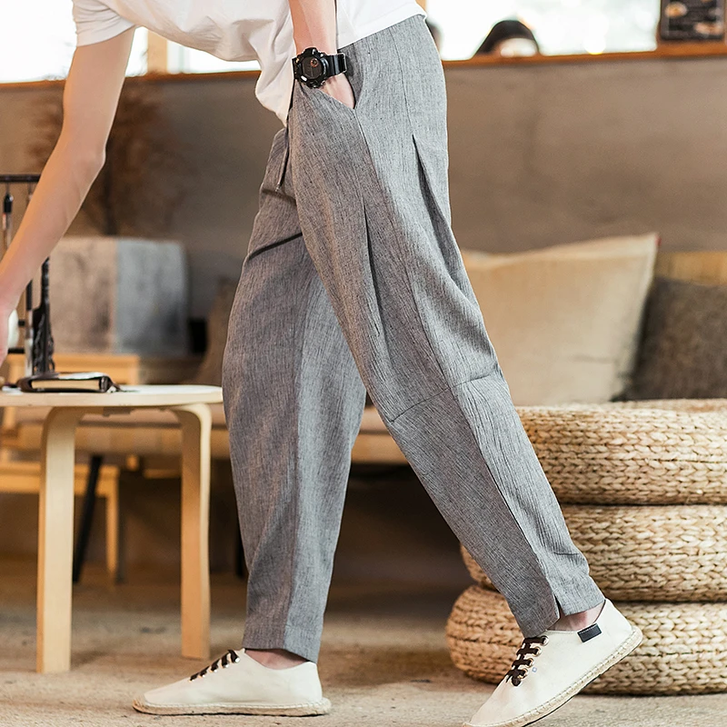 Pantaloni casual dritti sottili estivi da uomo Lino sciolto Cotone Harlan Canapa Salopette ampia Energia giovanile Sle Tutte le stagioni
