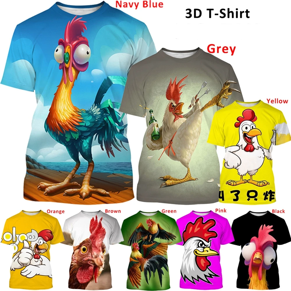 

2024 Summer Fashion Graphic Chicken 3D Printing T-shirt Men's Short Sleeve Round Neck Unisex Funny Cool Chicken Tees Casual Tops