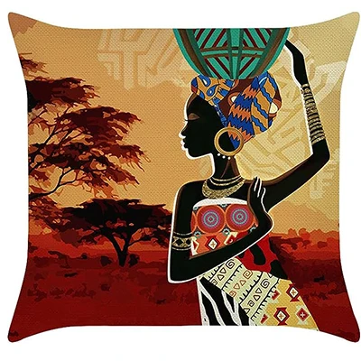 African Throw Pillow Case 40x40cm4 Tribal Black Decorative Pillow Case Linen Outdoor Cushion Cover Sofa Bed Home Decor