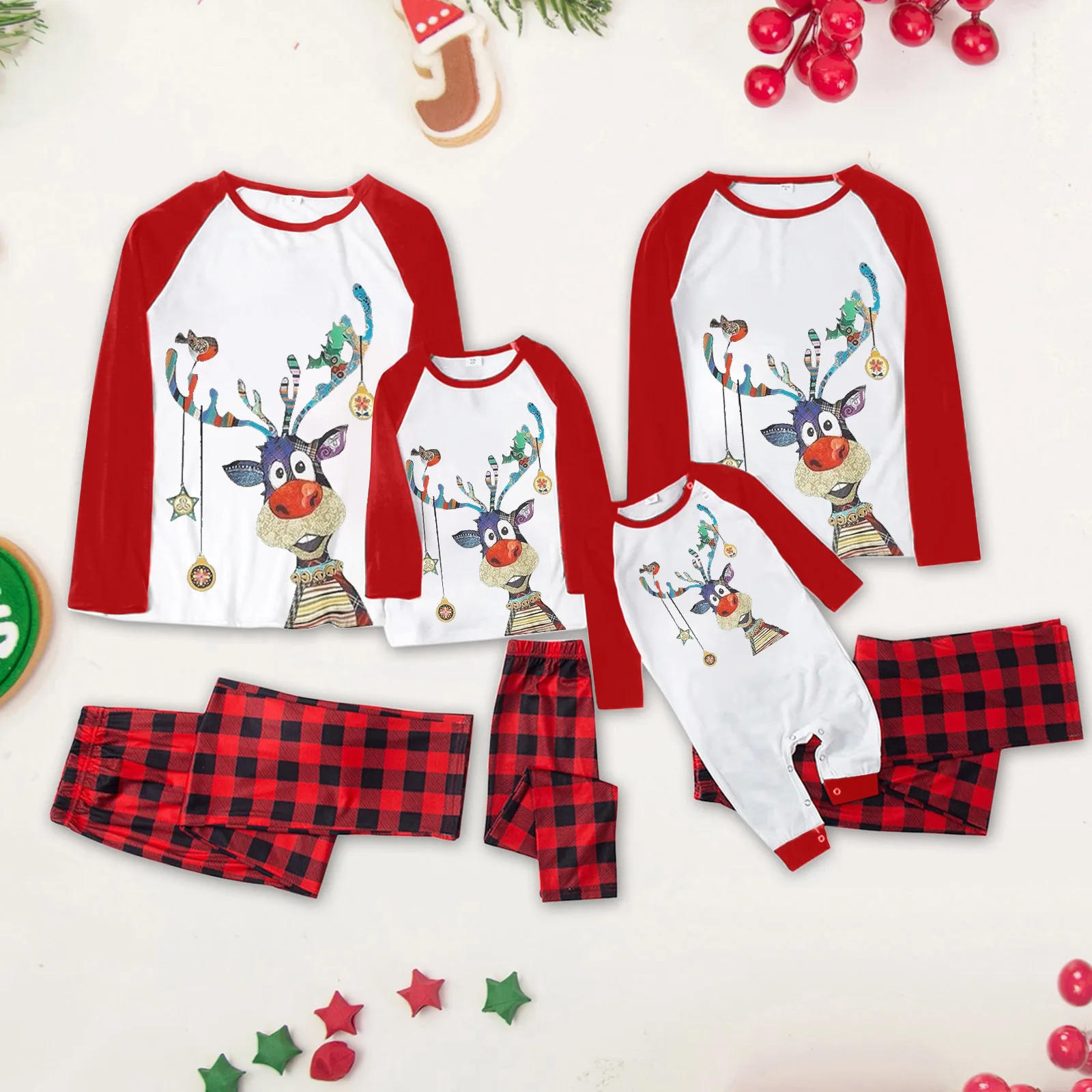 

Новый рождественский пижамный комплект для родителей и детей, домашняя одежда с принтом Amazon, европейский и американский 2025, рождественская одежда с длинными рукавами