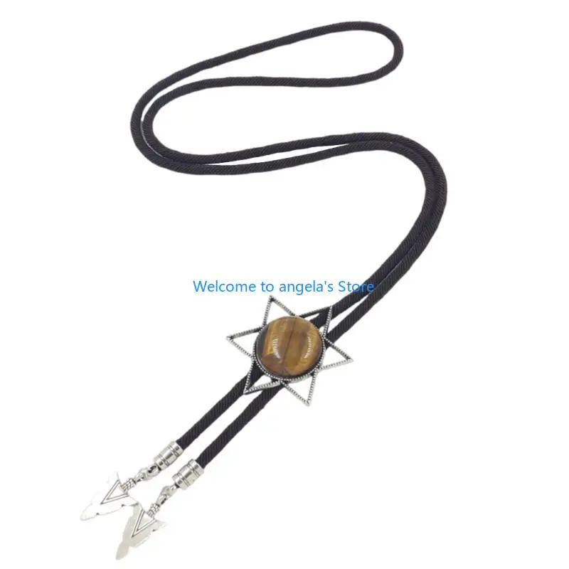 

X4YC плетеный галстук-боло с гравировкой на камне, очаровательное ковбойское ожерелье, галстук-боло в стиле кантри, ковбойский