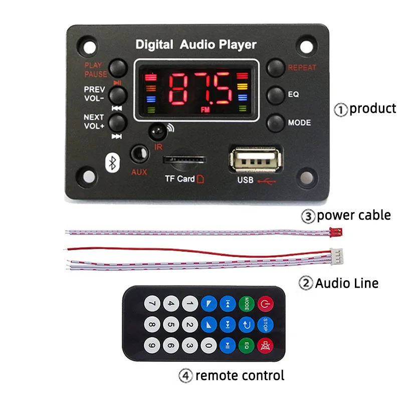 BT-Compatible MP3 Decoder Board USB FM Radio Voice Recorder Car Audio Accessories WAV Music Speaker AUX Supports FLAC APE