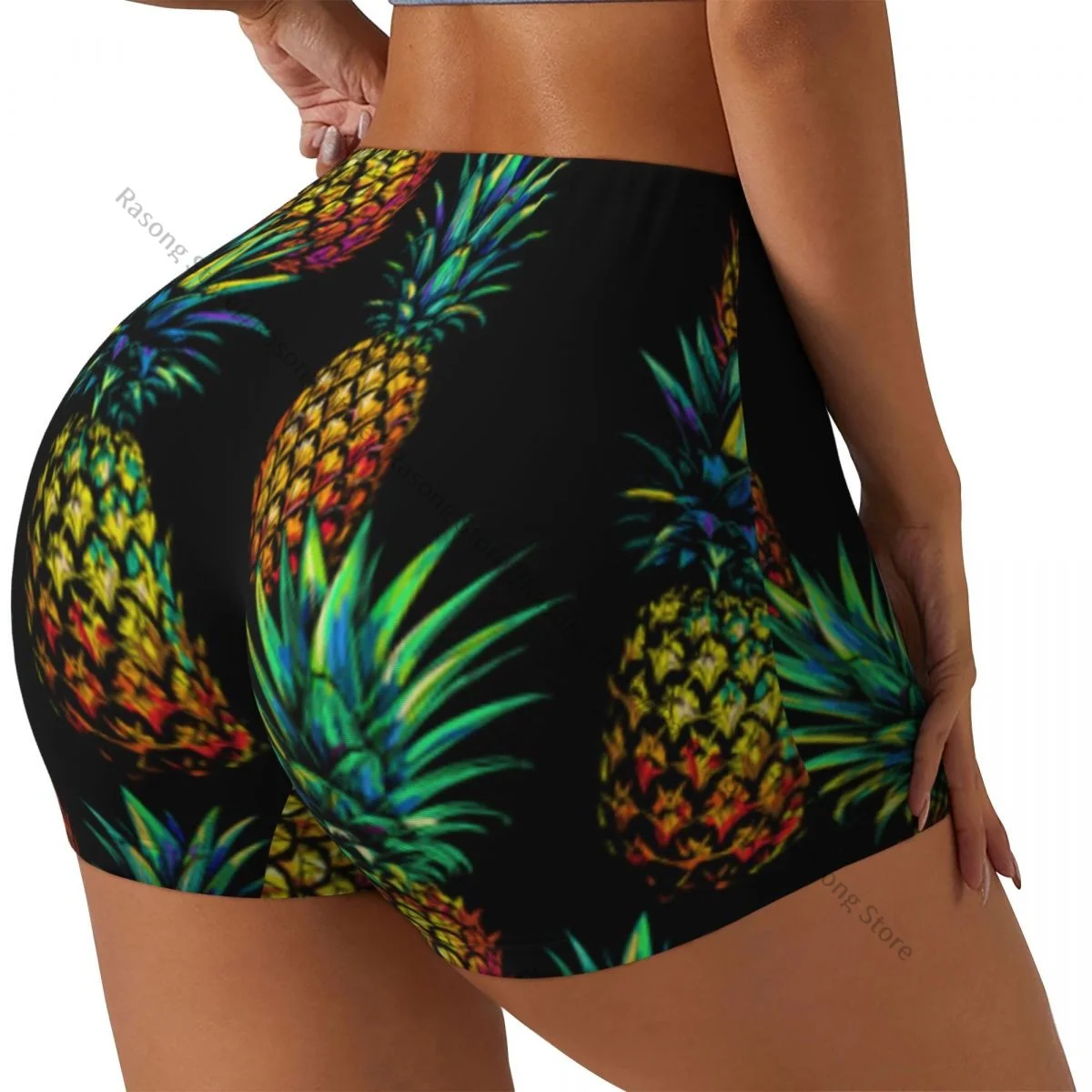 Women's Yoga Shorts Multicolor Pineapple Scrunch Booty Butt Lifting Comfort Fitness Gym