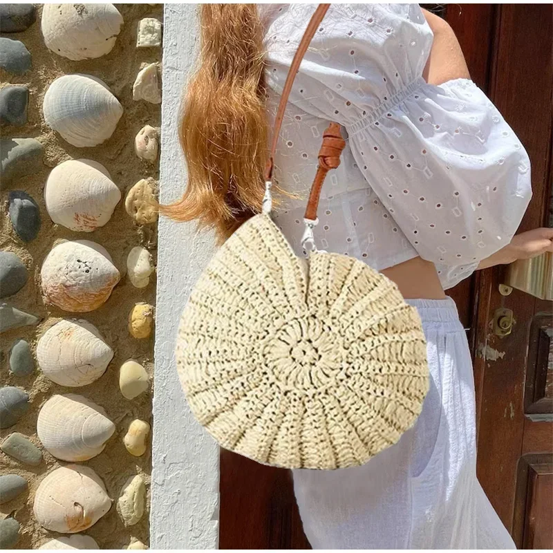 Conch Shell Knit Crochet Umhängetasche, Perlenkette, handgefertigte gewebte Damen-Umhängetasche, elegante, zarte, süße, kompakte Geldbörse – Detail 23