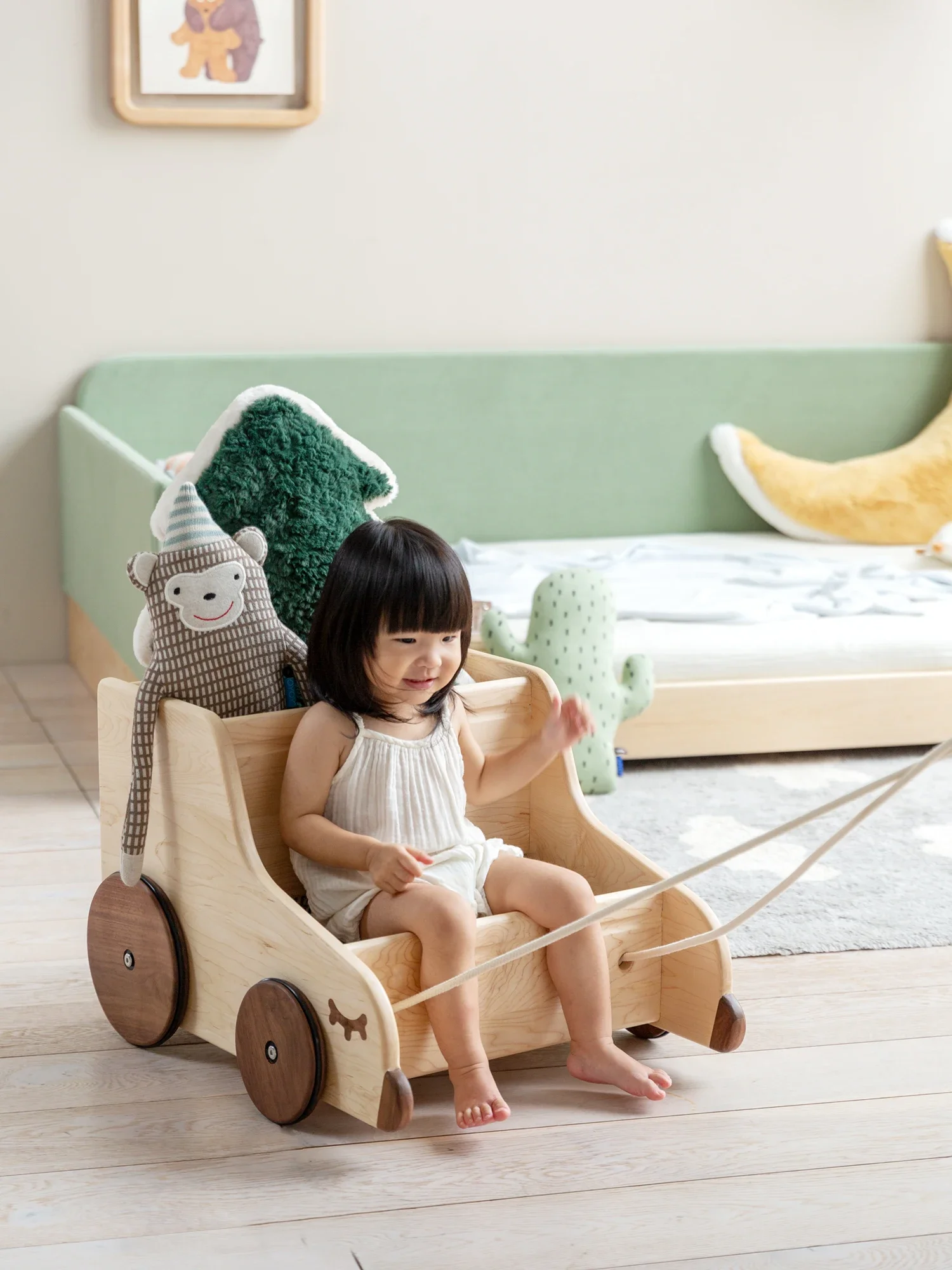 Hug bear ladder cabinet ladder stool wooden cart trolley, maple all solid wood storage cabinet bedside table
