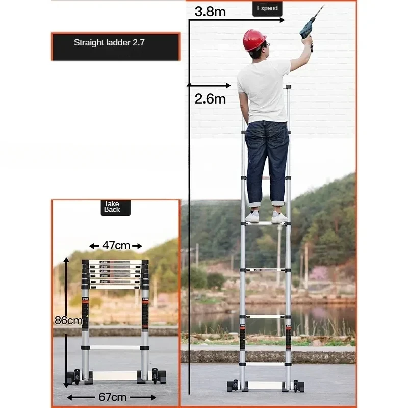 Escalera telescópica plegable para el hogar, escalera moderna de aleación de aluminio, ligera, de lujo, multifuncional, de ingeniería