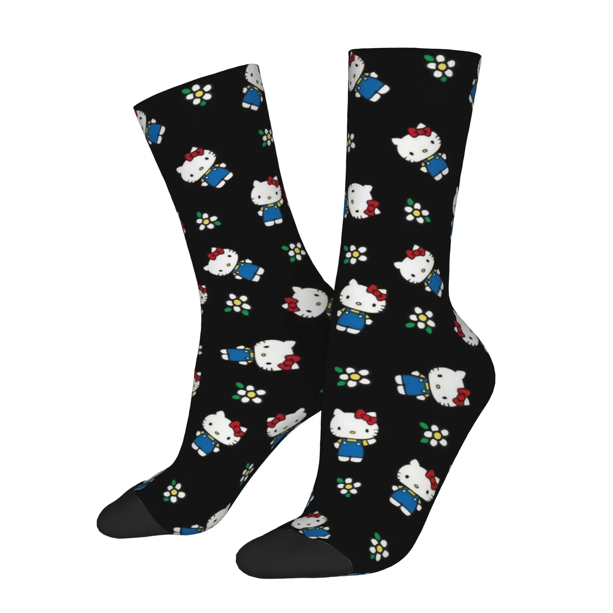 

Hip-hop Kittys Cartoon Pattern Basketball Socks Polyester Middle Tube Socks for Unisex Sweat Absorbing