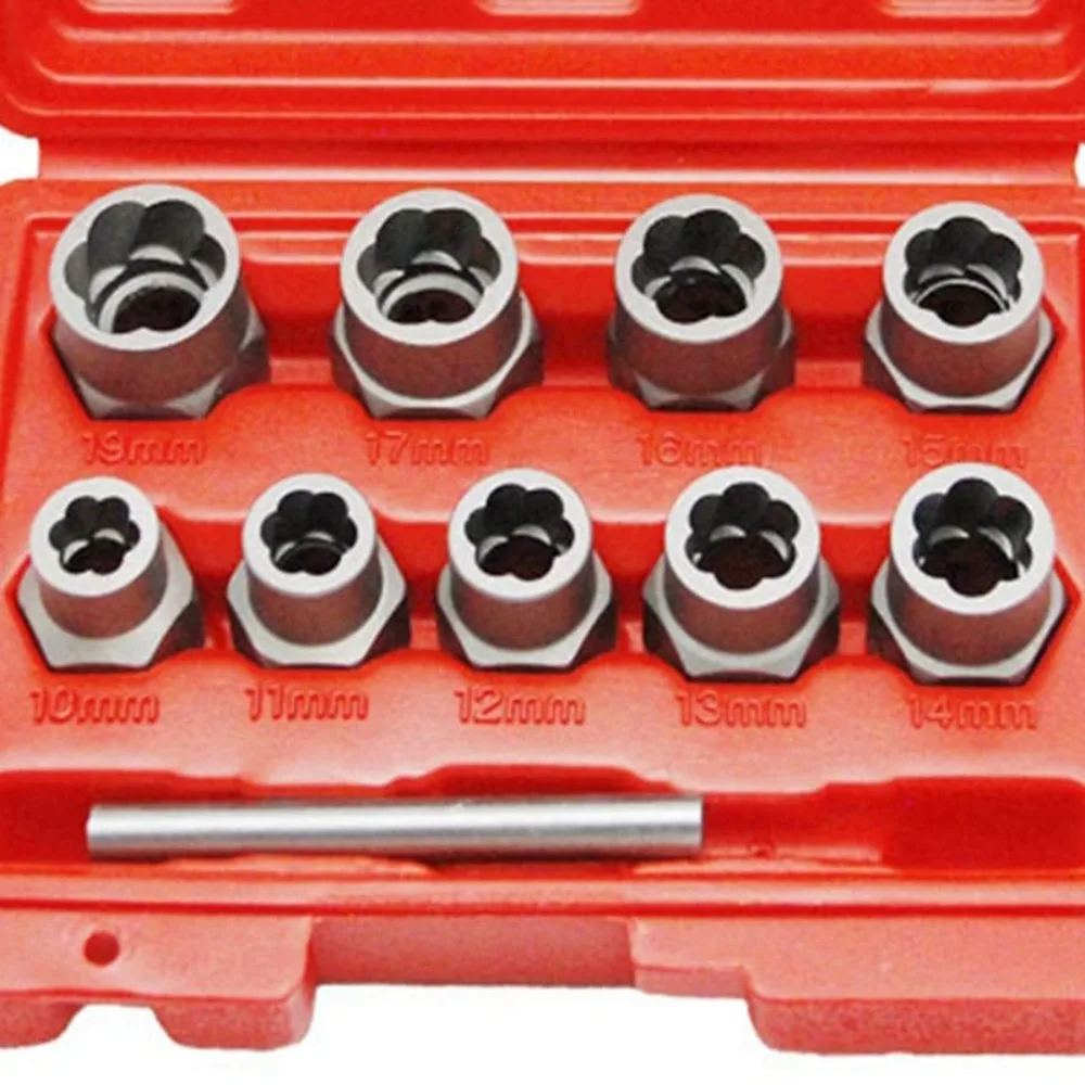 10pcs Twist Broken Damaged Bolt and Nut Extractor Set 1/2" Drive Impact Lug Nut Remover Socket Tool