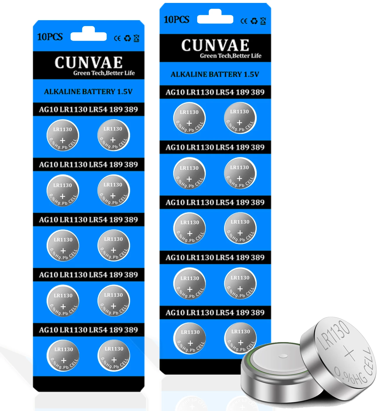 10PC/20PC 0%Hg 1.5V AG10 Button Cell Batteries LR1130 1130 389A LR54 L1131 Battery Replace SR1130 G10 SR626SW Watch Battery