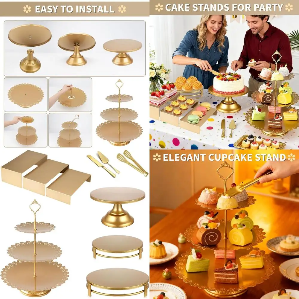 

10-Piece Gold Cake Stand Set for Wedding, Party, and Special Occasions: Dessert Display with Cupcake Stands