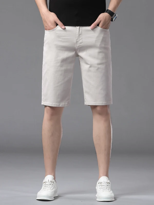 

High-End Luxury Apricot Jade Color Jeans Men's Summer Thin Five-Point Casual Slimming orts Versatile Cotton Stretch Denim