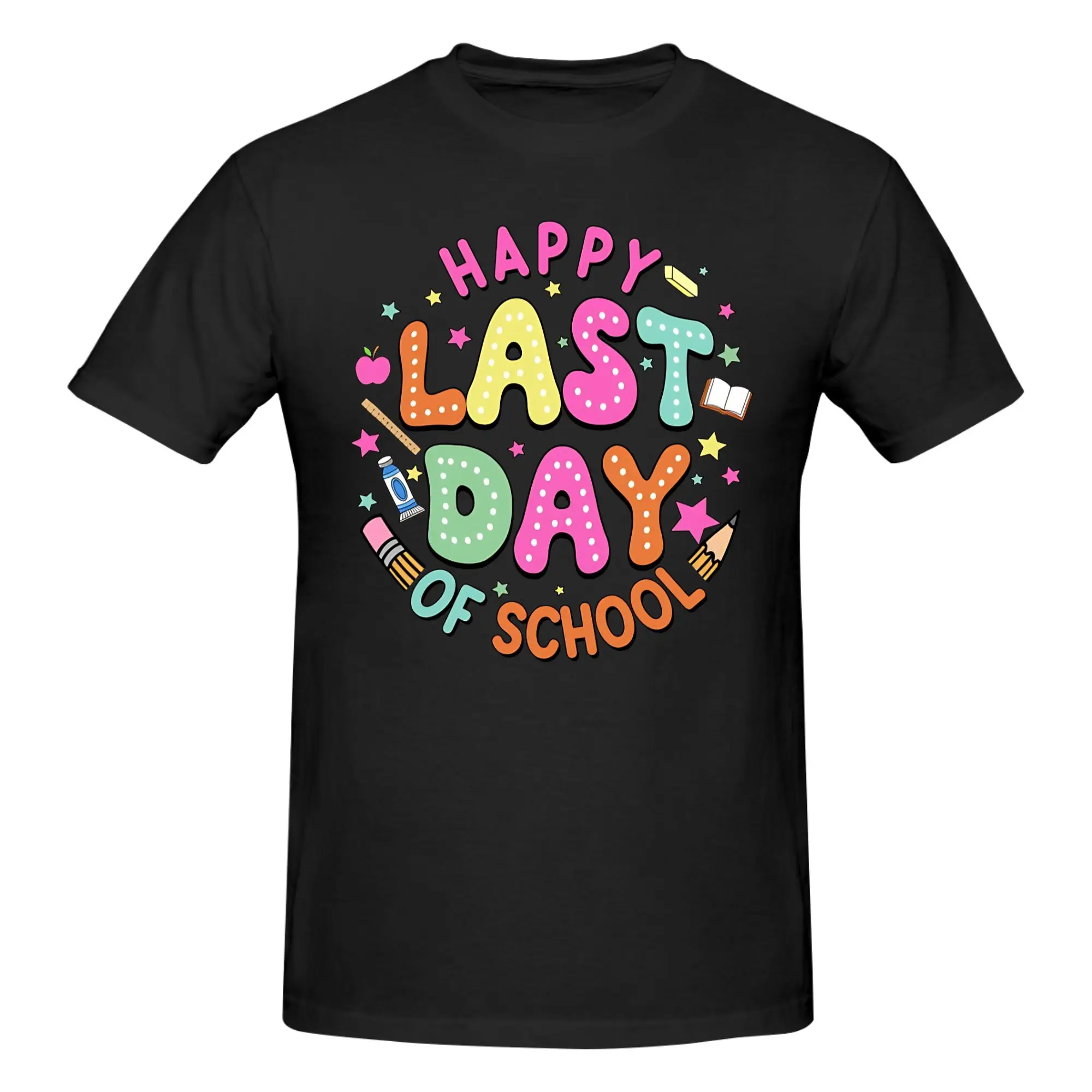 1 Piece Happy Last Day of School End of Year Celebration Funny 100% Cotton T-Shirt Happy Last Day  Graduation Tops Tees For Men