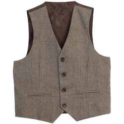 Men's Suits Vests Deep V Neck Simple Herringbone Tweed Slim Fit Single Breasted Business Men's Waistcoat For Wedding