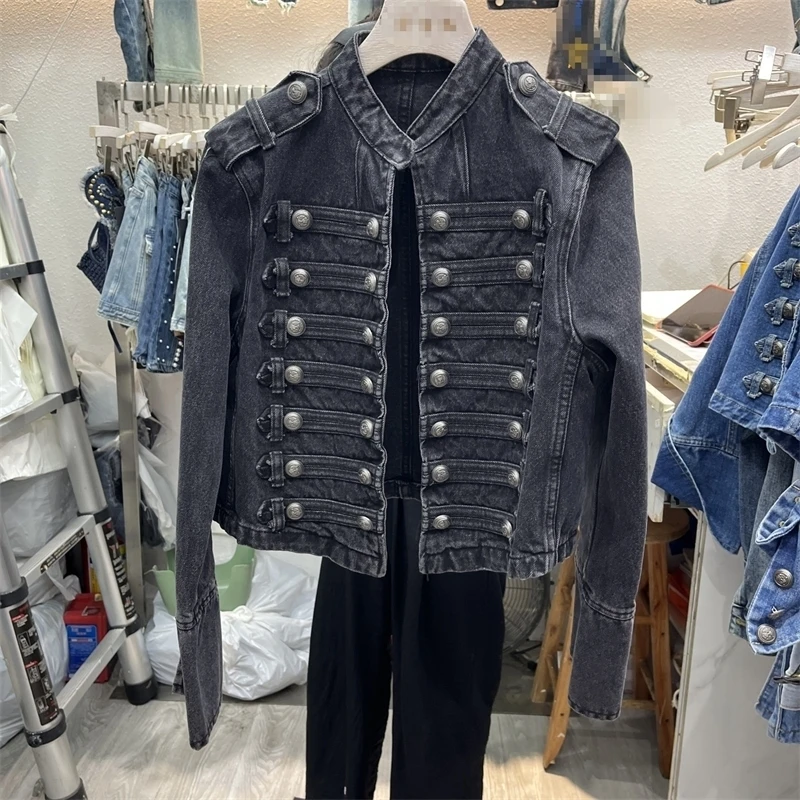 Women's Clothing Short Coat New Jeans Jacket Retro Button Design Slim Stand-up Collar Long Sleeves Denim Top Jacket Short Coat