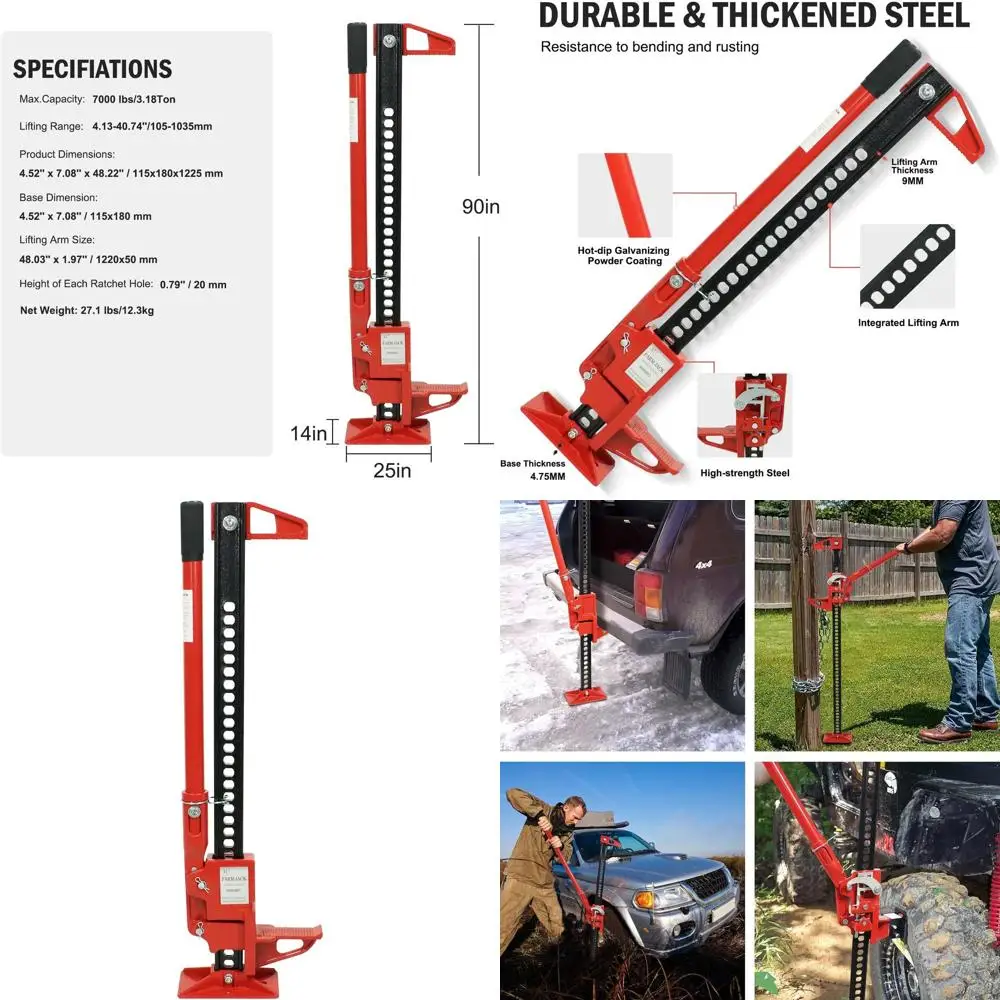 

33 High-Lift Tire Jack, 7000 lb Capacity, Ratcheting Off-Road Utility, Suitable for Cars, Trucks, ATVs, SUVs, Black
