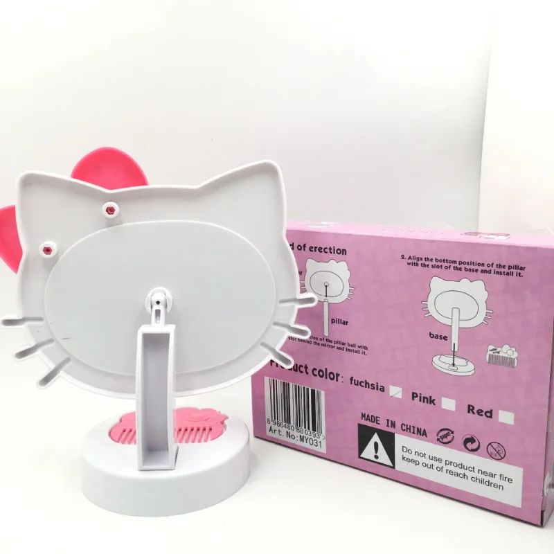 San Lious New Cute Style Katie Cat Table Mirror Katie Cat Head Folding Makeup Mirror Bow Cat Comb Mirror Best Birthday Gift