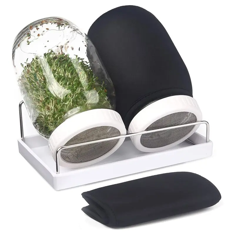 

ABFU-For Growing Broccoli, Alfalfa Sprouting Kit- 2 Quart Wide Mouth Jars, 32 Oz, Screen Lids, Stand& Brush