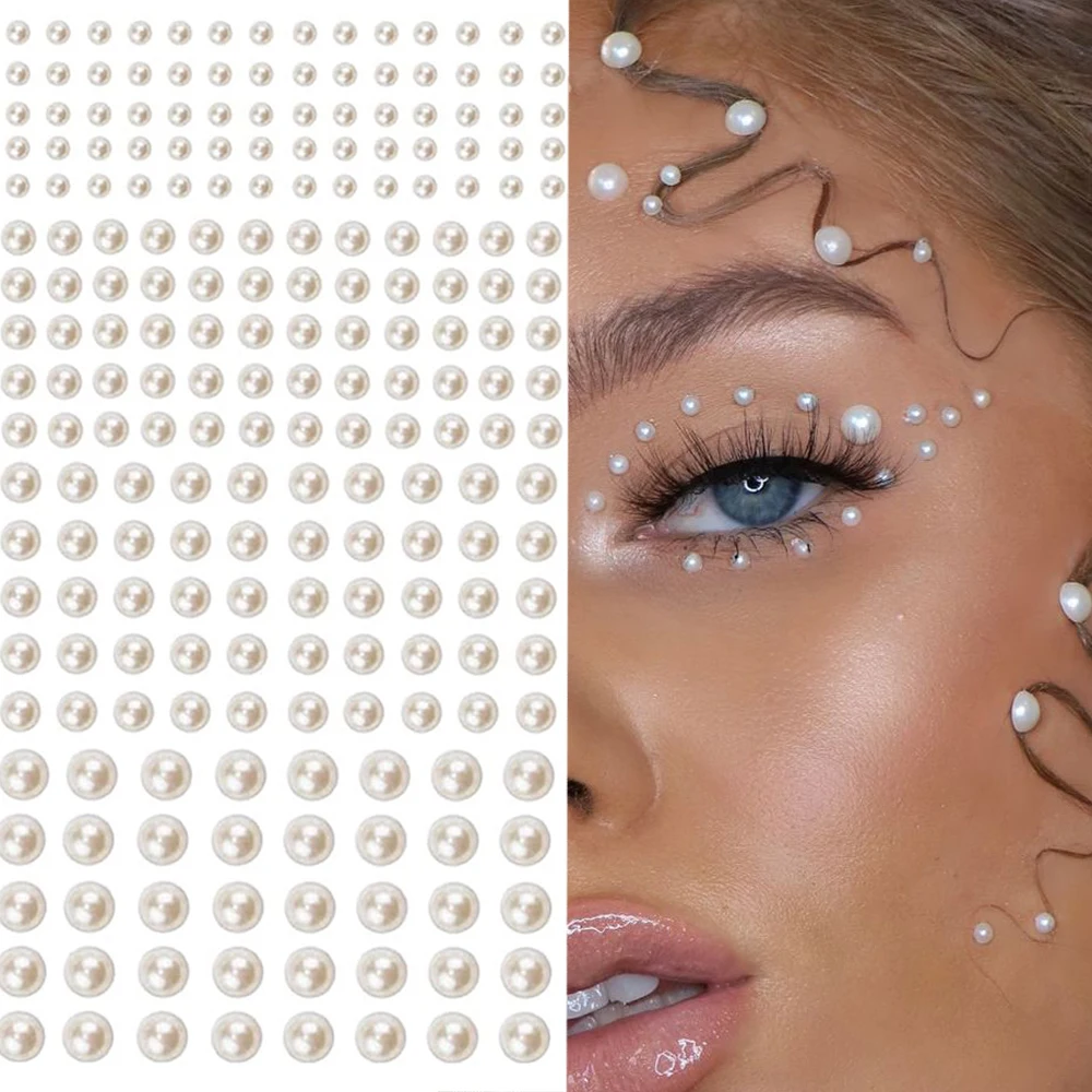 1 Sheet Resin Face Gems Hair Gems 3/4/5/6 mm DIY Self-Adhesive Rhinestones Pearl/Clear Rhinestone/Ab Rhinestone for Makeup/Nails