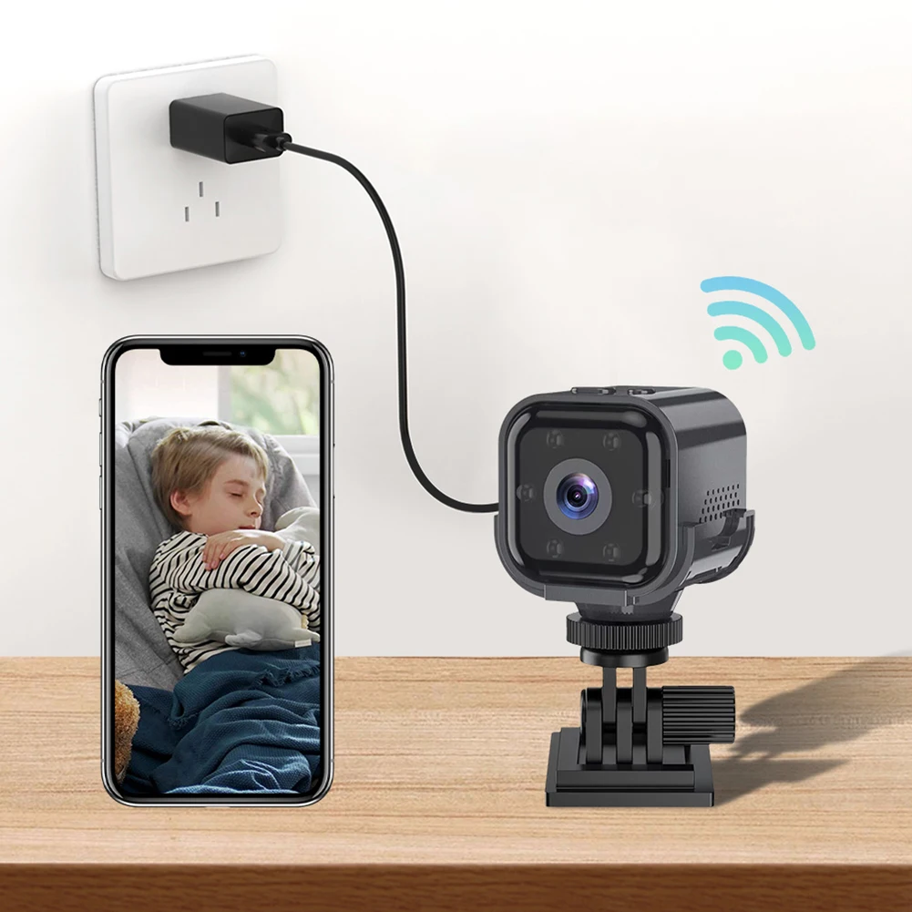 

Беспроводная мини-камера 1080p HD IP WiFi для видеонаблюдения с ночным видением и датчиком движения, компактная камера безопасности для дома и офиса