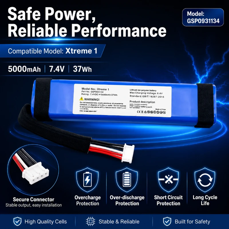 5Ah 37 Compatible for JBL  Xtreme 1st Generation Bluetooth Speaker Battery GSP0931134 Long-range  Rechargeable  Battery