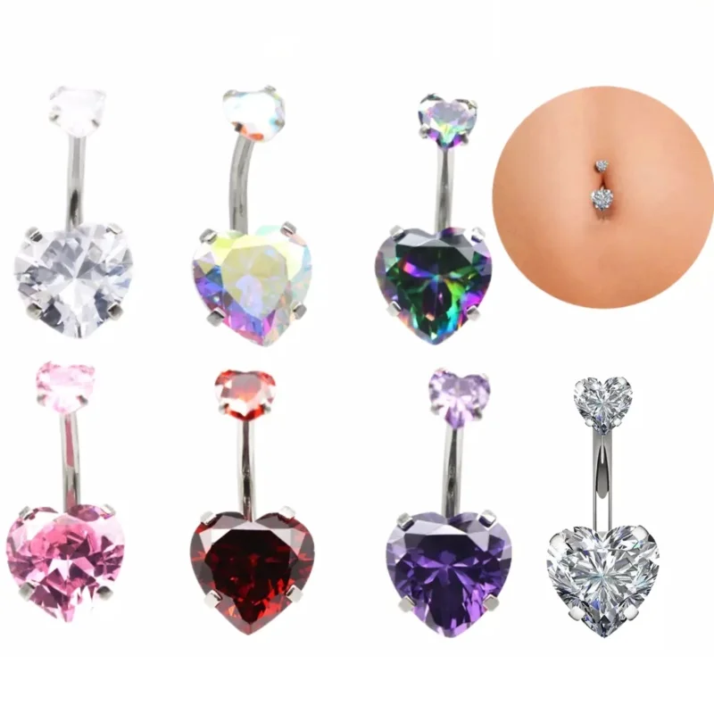 

50pcs Body Jewelry -Surgical Steel CZ Heart Navel Rings Belly Rings Button Barbells Body Piercing Jewelry