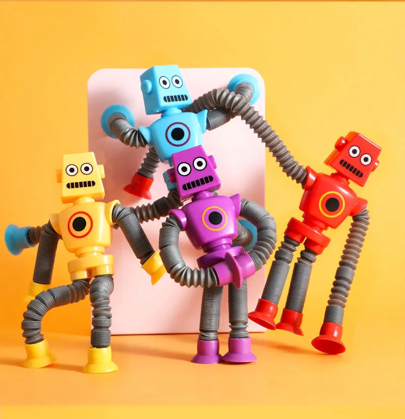 Fidget Toys Stress Relieve Robot,  Pack Stretch Tube Robot with Suction Cup for Kids Adults, Novelty Anxiety Relief Sensory Toy view 3