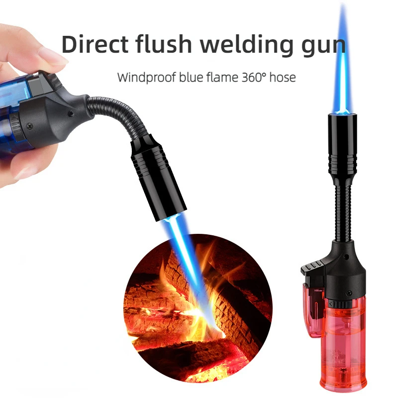 Newest  Hose Barbecue Cigarette Lighter Kitchen Ignition Cooker Transparent Visible Gas Lighter Windproof Fixed Flame Flame Gun