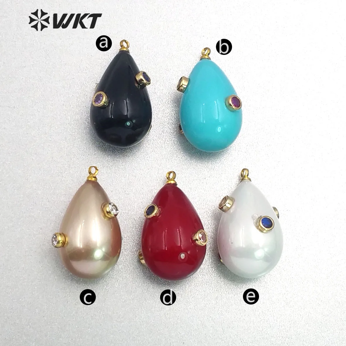 WT-MP138 WKT Natural Pearl & CZ Pendant Irregular Pearl With CZ Charm Women Fashion Necklace Women Gift Jewelry Findings