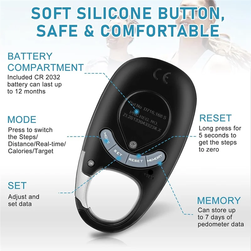 AF93-3D Pedometer For Walking Steps And Miles, Portable Step Counter For Walking With Distance