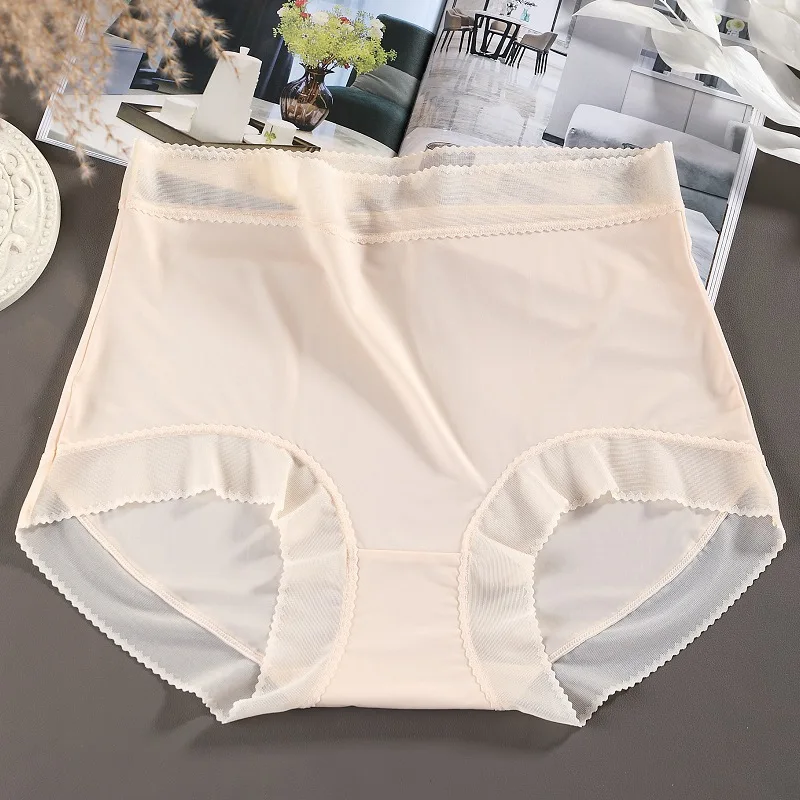 Eisseidenhöschen für Frauen, sexy transparente Slips, nahtlos, atmungsaktiv, hoch sitzende Unterhose, bequem, weiche Unterwäsche für Damen, XL-3XL