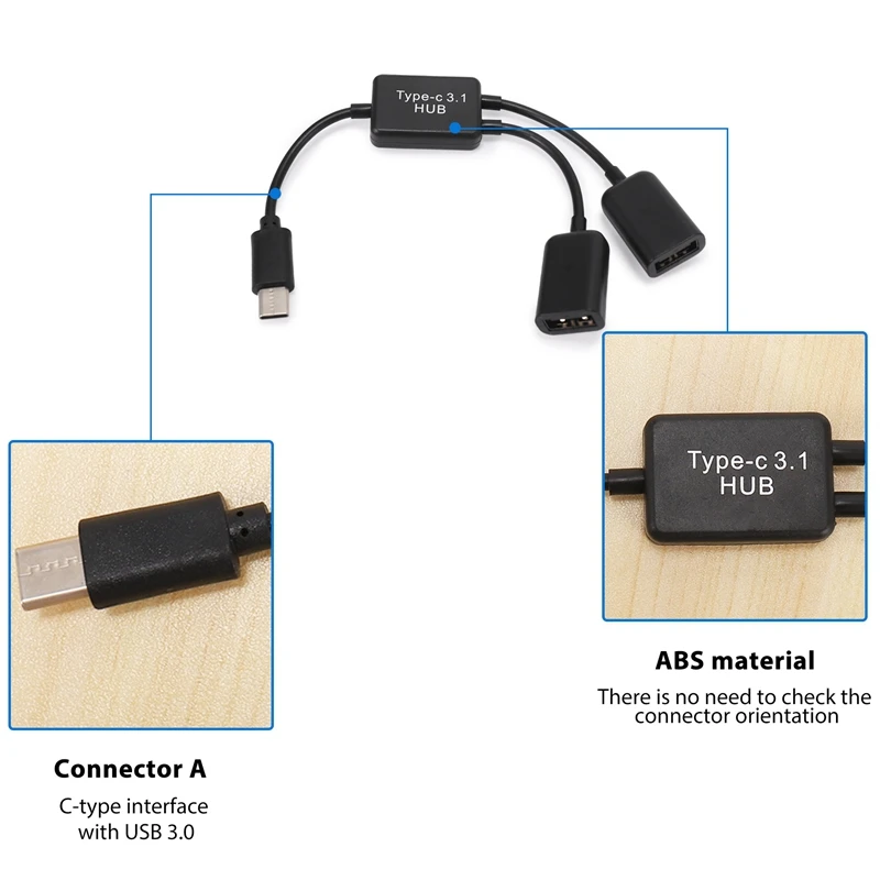 كابل مقسم من النوع C Y ، USB ، ذكر إلى أنثى مزدوجة ، شحن OTG ، محور بمنفذ 2