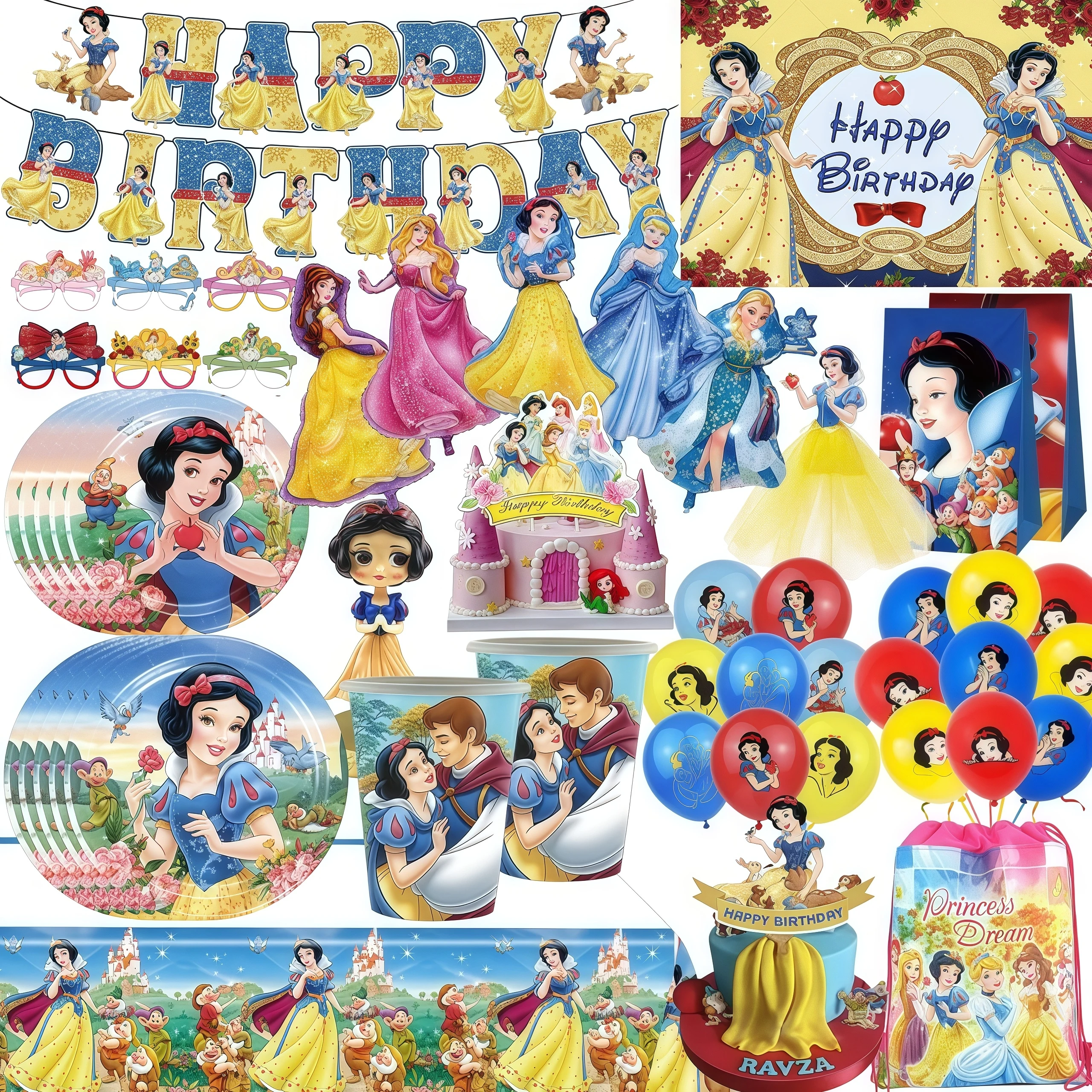 Décoration de fête d'anniversaire blanche-neige, ballon de fête pour filles, vaisselle de princesse, assiette, tasse, faveur pour enfant, stand Photo, fournitures de réception-cadeau pour bébé