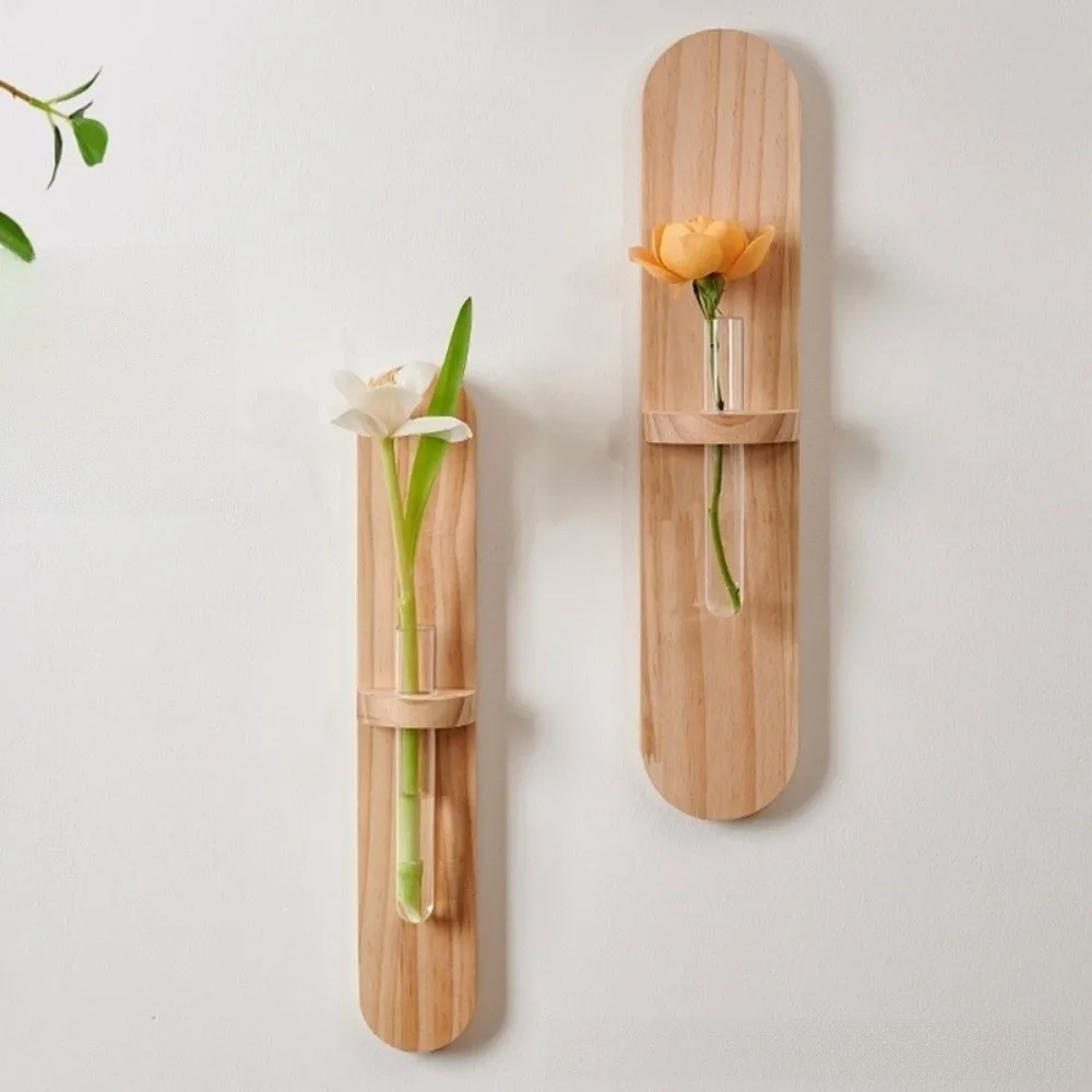 Wooden Wall Mounted Planter Home Ornaments Vase Flower Plant Pot Creative Design Minimalist Style Water Plant Tube Stand