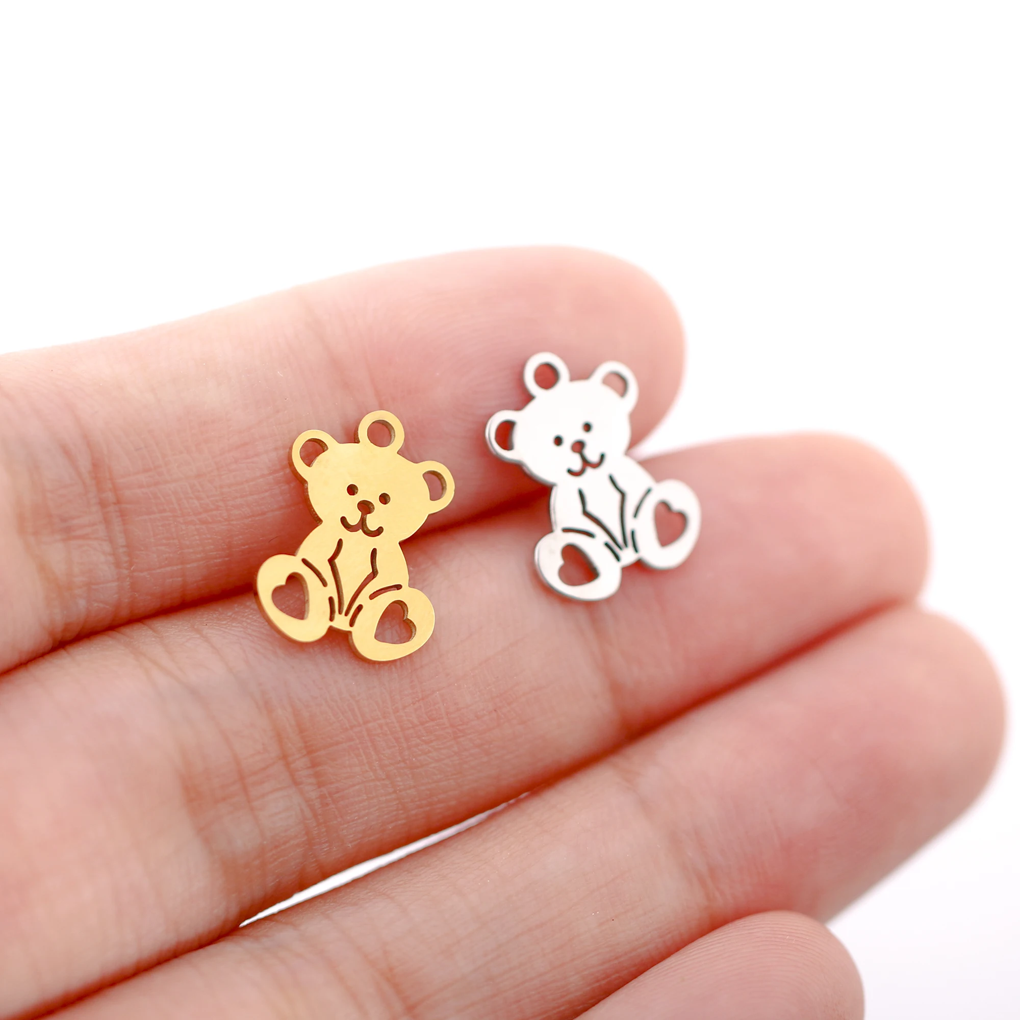 5Pcs/Lot Cute Animal Stainless Steel Charms Flat Bear Pendant Handmade for Necklace Jewelry Making Supplies Diy Accessories