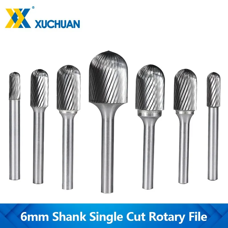  Tungsten Carbide Burr Bit Single Cut Rotary File L Type for Metal Woodworking Carving Tool Rotary Burrs 6mm Shank