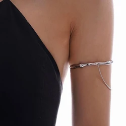 Arm Cuff Upper Arm-Band Cuff Bracelet Pearl-Metal Chain Tassel Arm Bangle for Women Adjustable Jewelry Bangle Bracelet